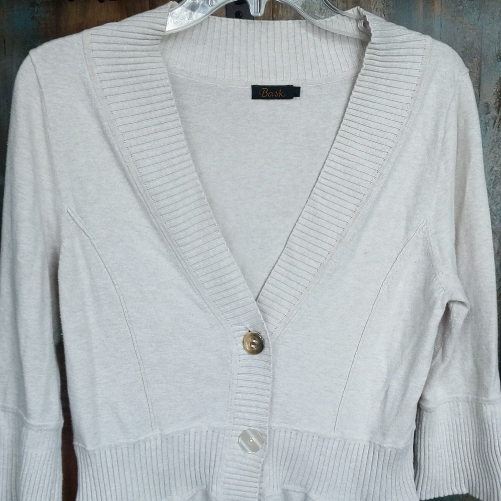 Bask Beige Fit & Flare Button Down Cardigan Sweater - Medium - Picture 2 of 6